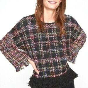 Zara Tweed Fringe Pullover Oversized Sweater Size 5 (Fits Like M) Black Multi